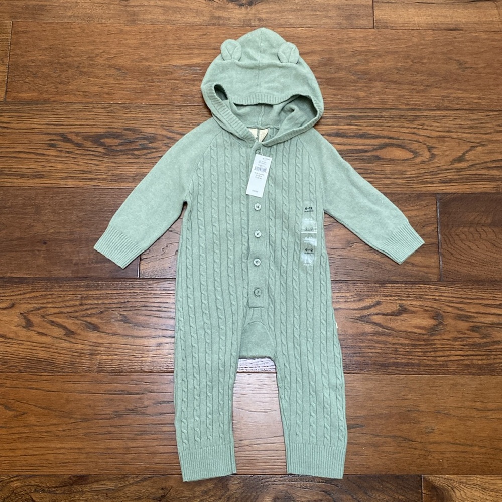 NWT Baby Gap CashSoft Cable-Knit One-Piece, sage green, size 6-12 months